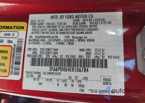 2014 Ford Fusion Se from USA, damaged, VIN 3FA6P0HD4ER106784